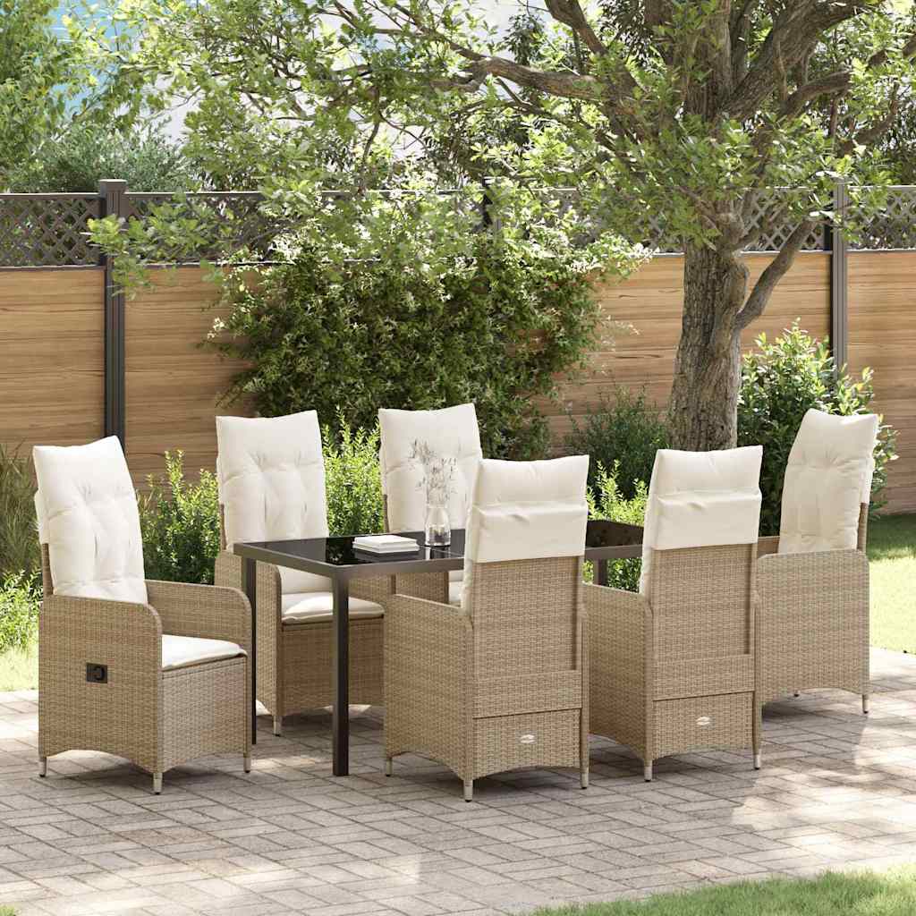 vidaXL Salle à manger de jardin avec coussins 7 pcs Beige résine tressée