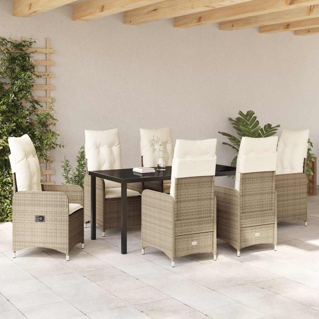 vidaXL Salle à manger de jardin avec coussins 7 pcs Beige résine tressée