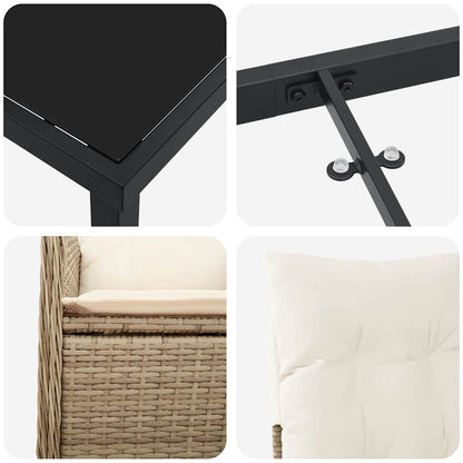 Garten Essgruppe mit Kissen 7 pcs Beige Poly-Rattan