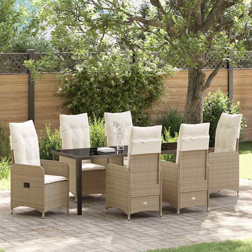 Garten Essgruppe mit Kissen 7 pcs Beige Poly-Rattan