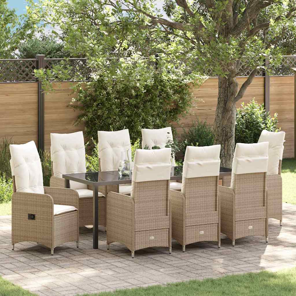 vidaXL Garten Essgruppe mit Kissen 9 pcs Beige Poly Rattan