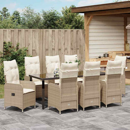 vidaXL Garten Essgruppe mit Kissen 9 pcs Beige Poly Rattan