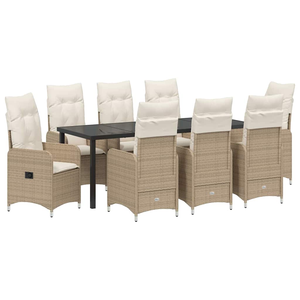 vidaXL Garten Essgruppe mit Kissen 9 pcs Beige Poly Rattan