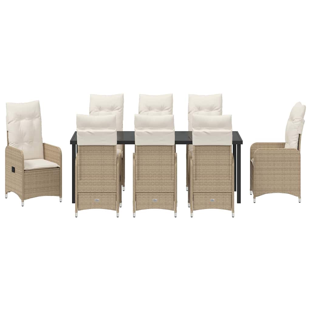 vidaXL Garten Essgruppe mit Kissen 9 pcs Beige Poly Rattan