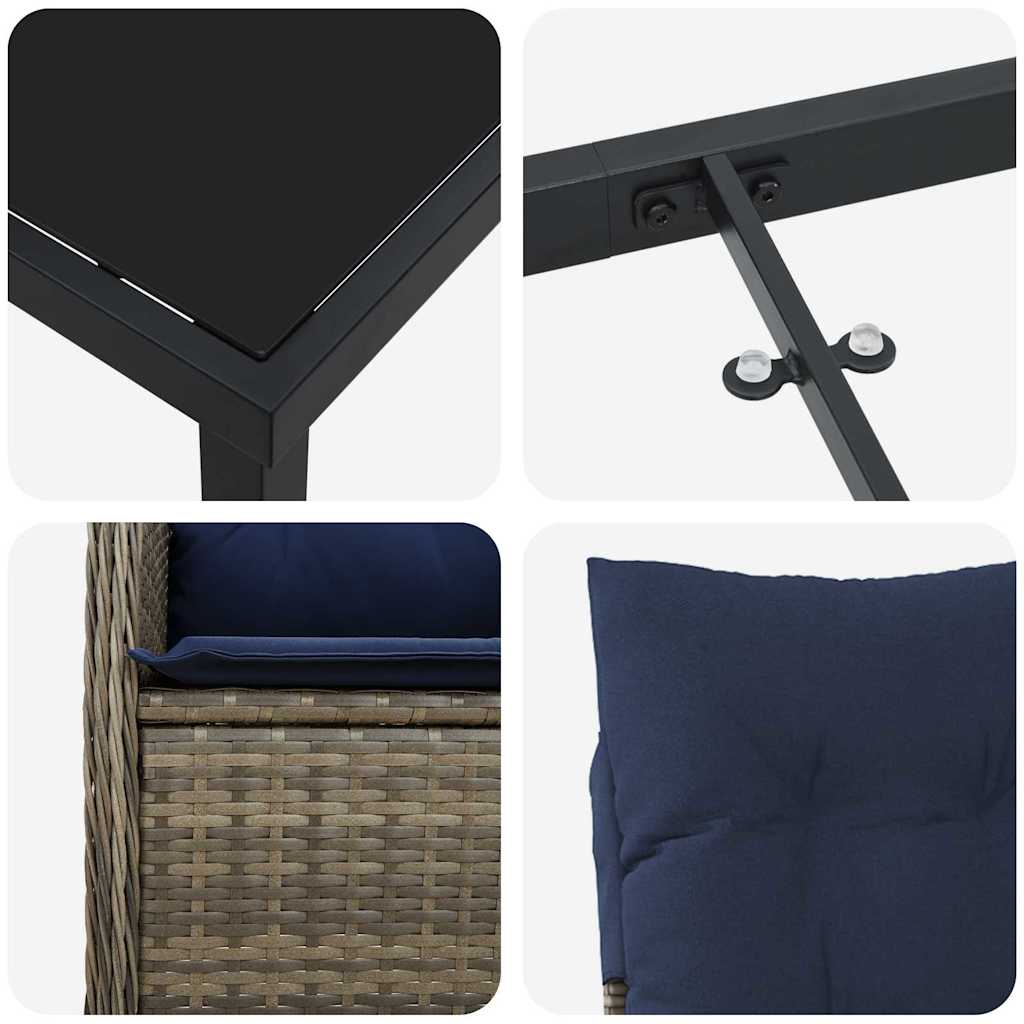 Garten Essgruppe mit Kissen 9 pcs Schwarz Poly-Rattan