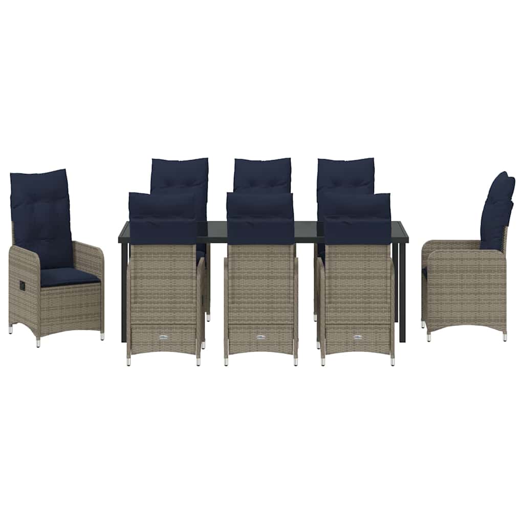 Garten Essgruppe mit Kissen 9 pcs Schwarz Poly-Rattan