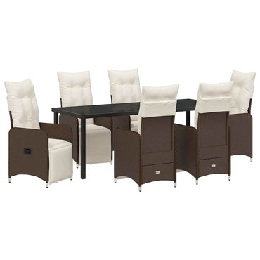 vidaXL Garten Essgruppe mit Kissen 7 pcs Braun Poly Rattan