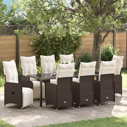 Garten Essgruppe mit Kissen 9 pcs Braun Poly-Rattan