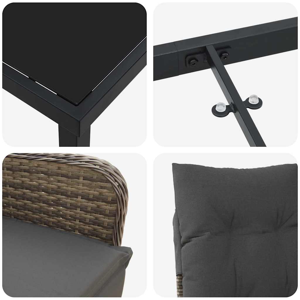 vidaXL Ensemble repas de jardin 3 pcs avec coussins gris résine tressée