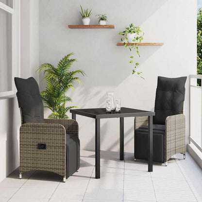vidaXL Ensemble repas de jardin 3 pcs avec coussins gris résine tressée