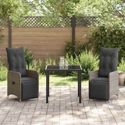 vidaXL Ensemble repas de jardin 3 pcs avec coussins gris résine tressée
