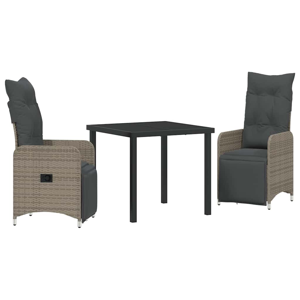 vidaXL Ensemble repas de jardin 3 pcs avec coussins gris résine tressée