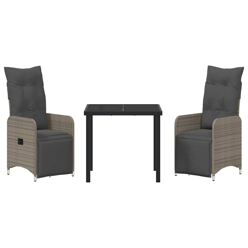 vidaXL Ensemble repas de jardin 3 pcs avec coussins gris résine tressée