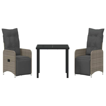 vidaXL Ensemble repas de jardin 3 pcs avec coussins gris résine tressée