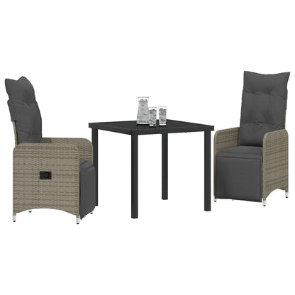 vidaXL Ensemble repas de jardin 3 pcs avec coussins gris résine tressée