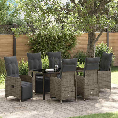 vidaXL Salon de jardin à dîner avec coussins 7 pcs Gris résine tressée