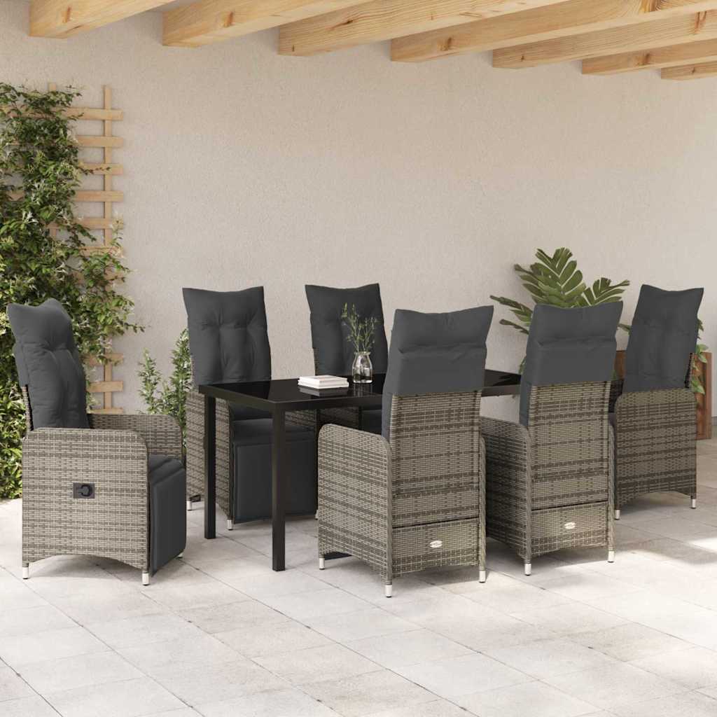 vidaXL Salon de jardin à dîner avec coussins 7 pcs Gris résine tressée