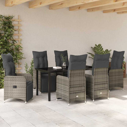vidaXL Salon de jardin à dîner avec coussins 7 pcs Gris résine tressée
