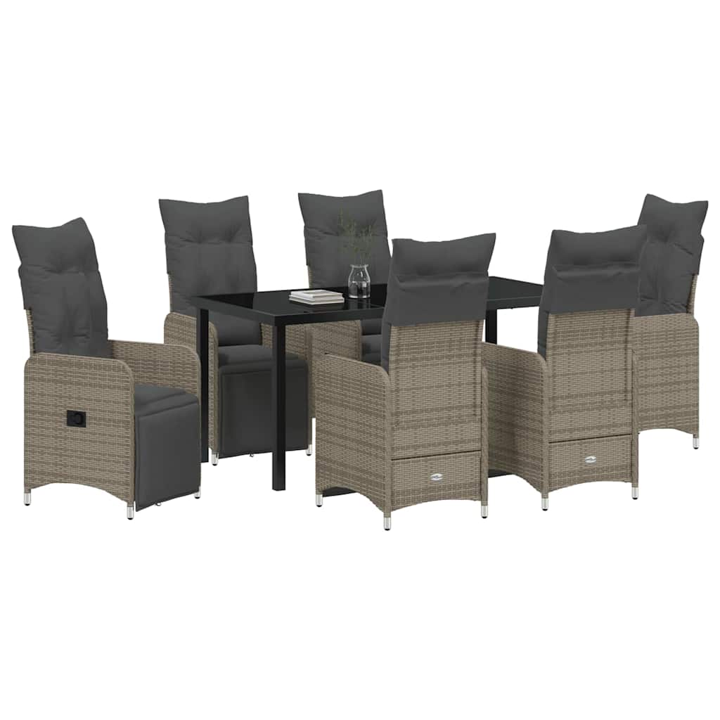 vidaXL Salon de jardin à dîner avec coussins 7 pcs Gris résine tressée