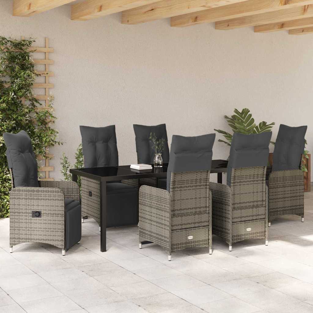 Garten Essgruppe mit Kissen 7 pcs Grau Poly-Rattan
