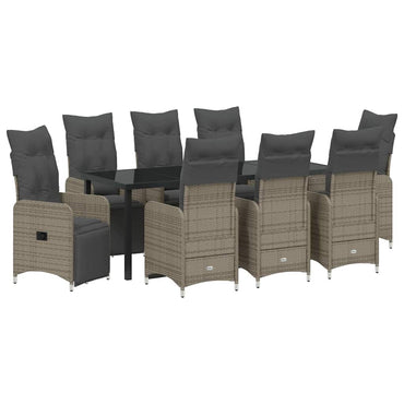 vidaXL Garten Essgruppe mit Kissen 9 pcs Grau Poly Rattan
