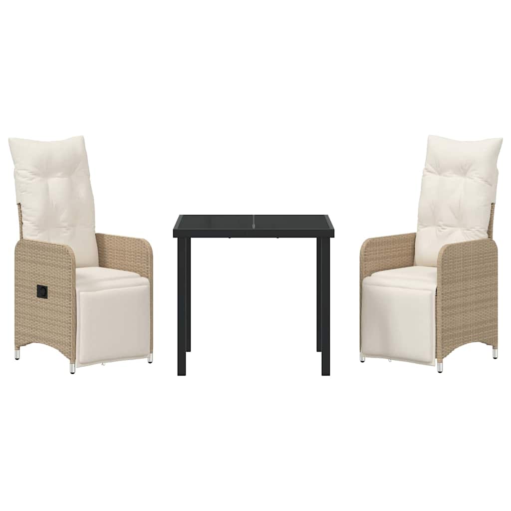 vidaXL Salon de jardin avec coussins 3 pcs Beige Résine tressée