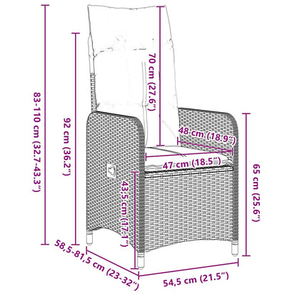 vidaXL Tisch- und Stuhlset mit Kissen 3 pcs Grau PE-Rattan