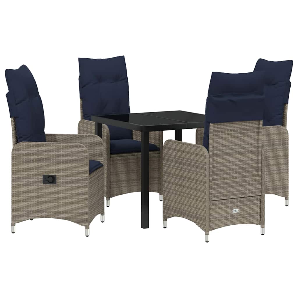 vidaXL Garten Essgruppe 5 pcs Grau Poly-Rattan