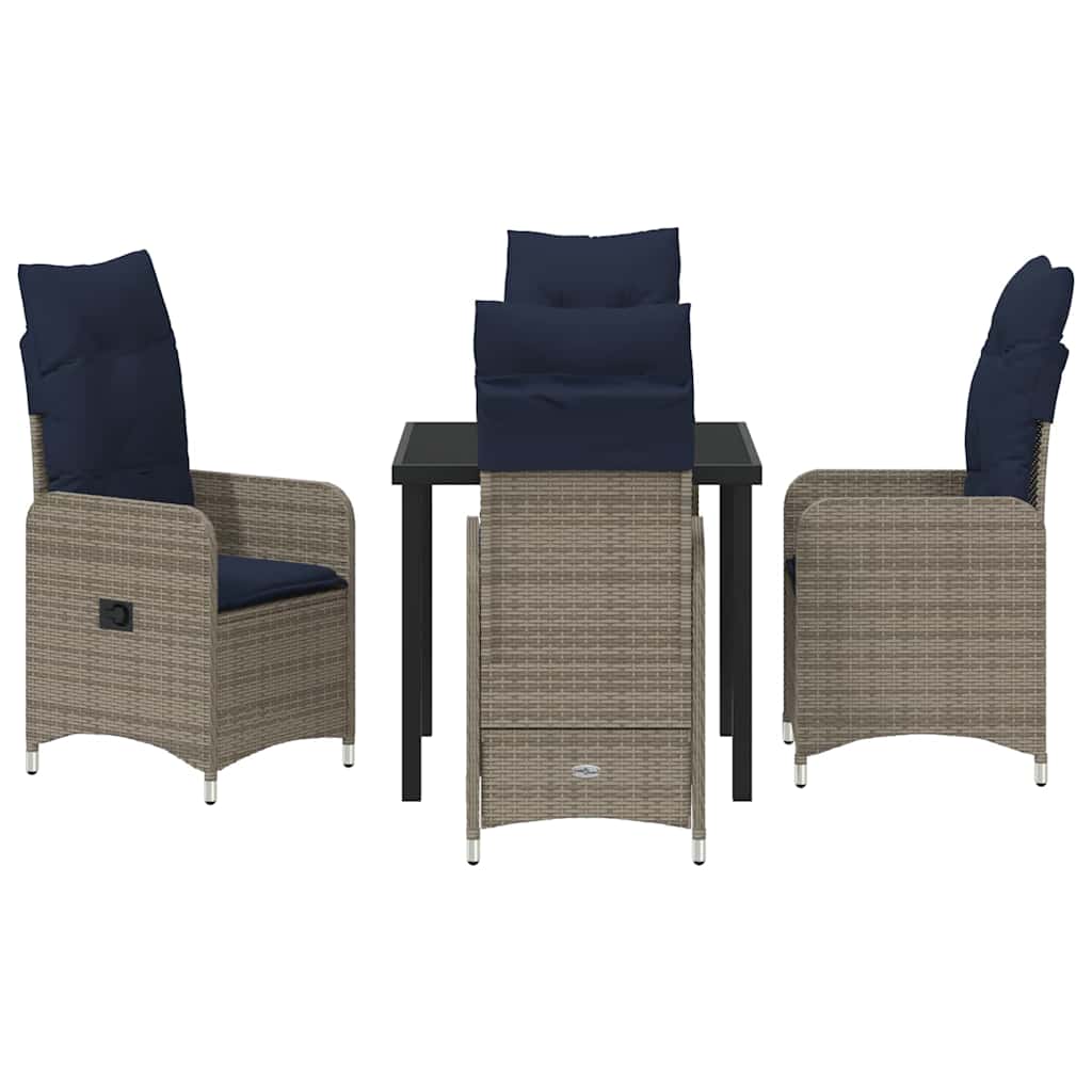 vidaXL Garten Essgruppe 5 pcs Grau Poly-Rattan