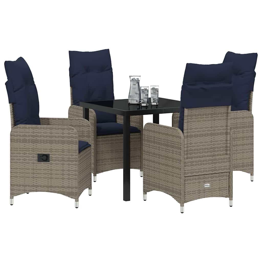 vidaXL Garten Essgruppe 5 pcs Grau Poly-Rattan
