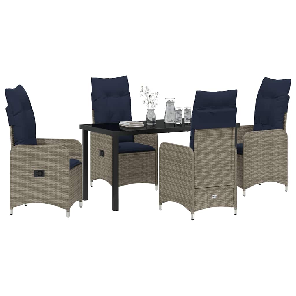 vidaXL Garten Essgruppe 5 pcs Grau Poly-Rattan
