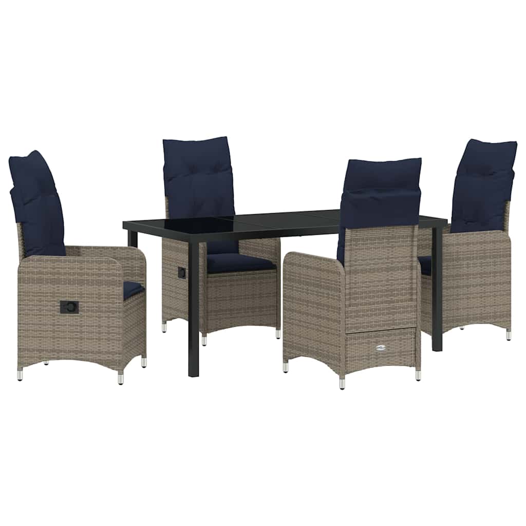 vidaXL Garten Essgruppe 5 pcs Grau Poly-Rattan