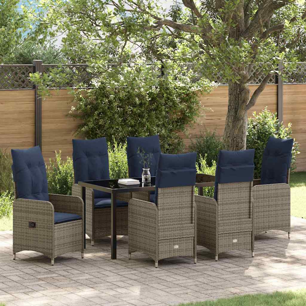vidaXL Garten Essgruppe 7 pcs Grau Poly-Rattan
