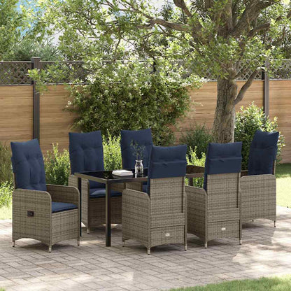 vidaXL Garten Essgruppe 7 pcs Grau Poly-Rattan