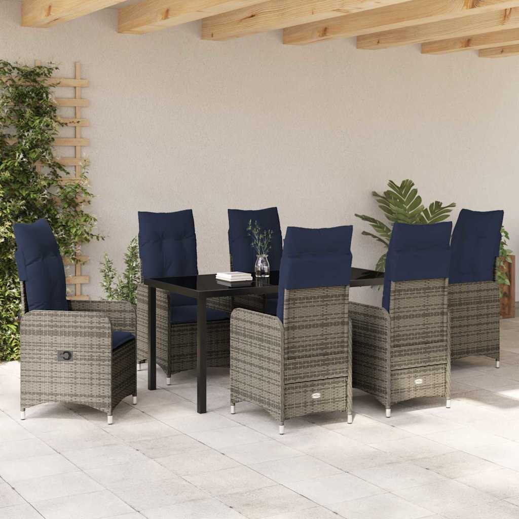 vidaXL Garten Essgruppe 7 pcs Grau Poly-Rattan