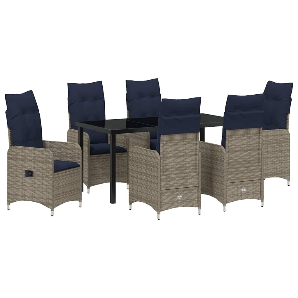 vidaXL Garten Essgruppe 7 pcs Grau Poly-Rattan