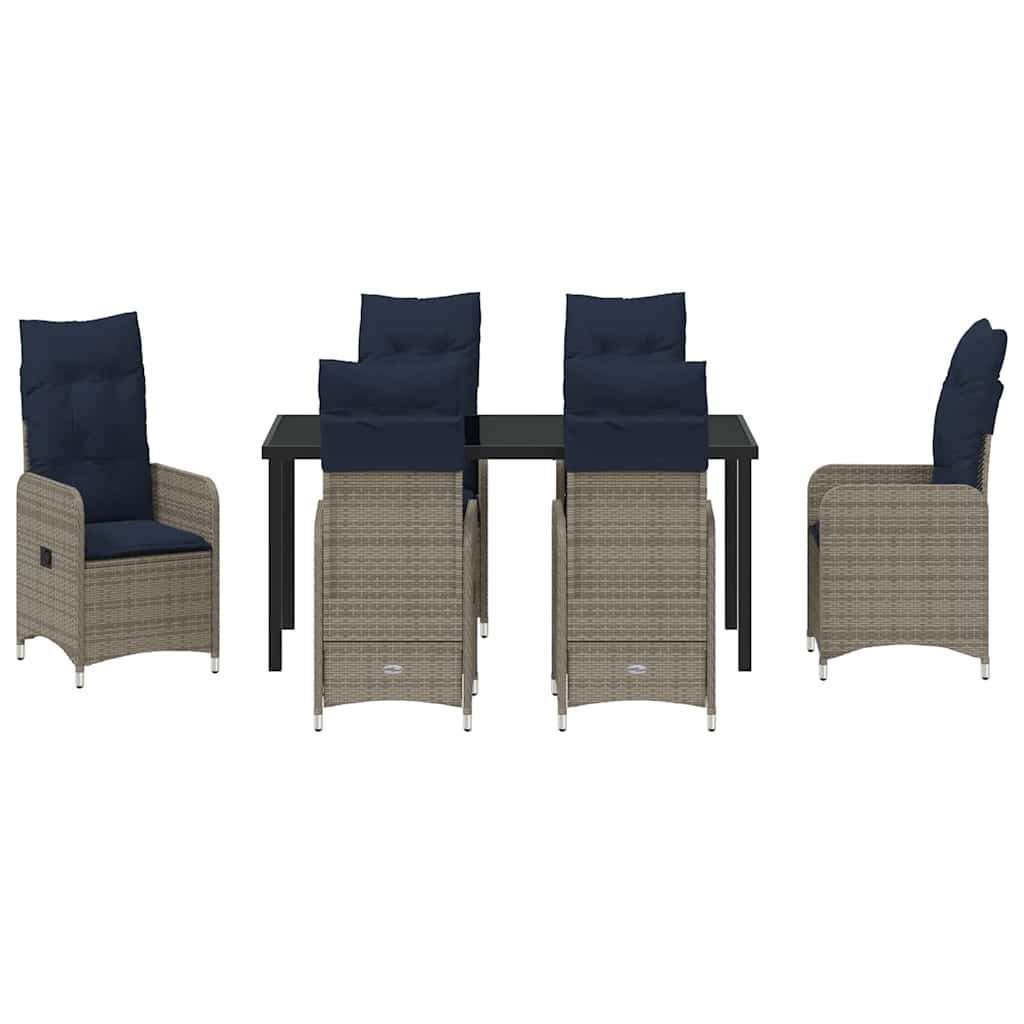 vidaXL Garten Essgruppe 7 pcs Grau Poly-Rattan