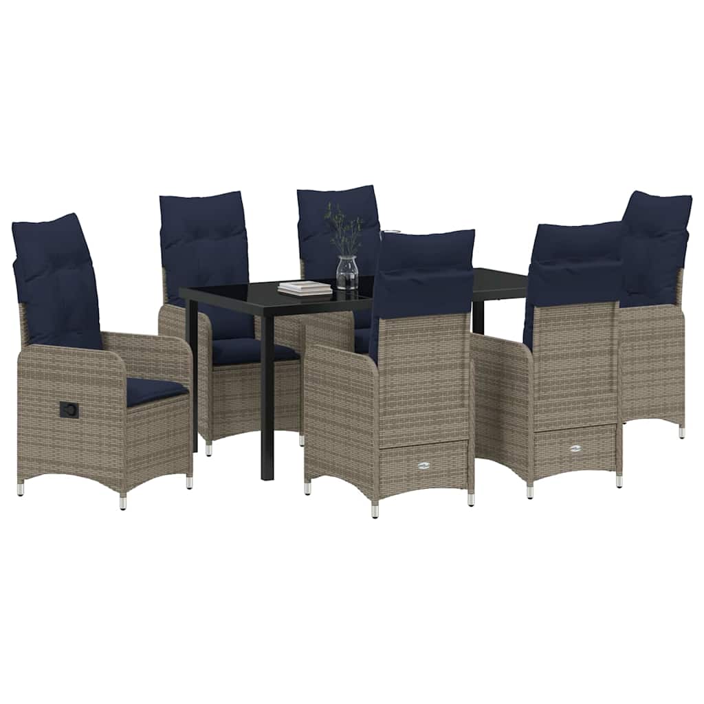 vidaXL Garten Essgruppe 7 pcs Grau Poly-Rattan