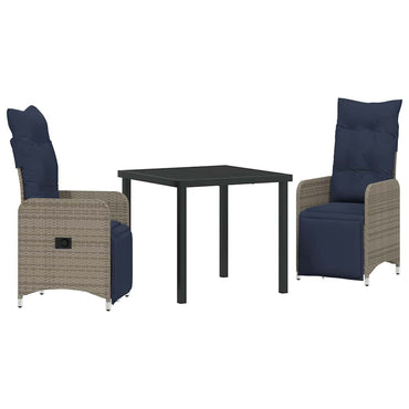 vidaXL Tisch- und Stuhlset mit Kissen 3 pcs Grau PE-Rattan