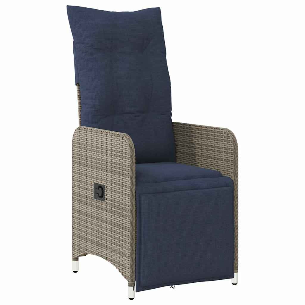 vidaXL Tisch- und Stuhlset mit Kissen 3 pcs Grau PE-Rattan