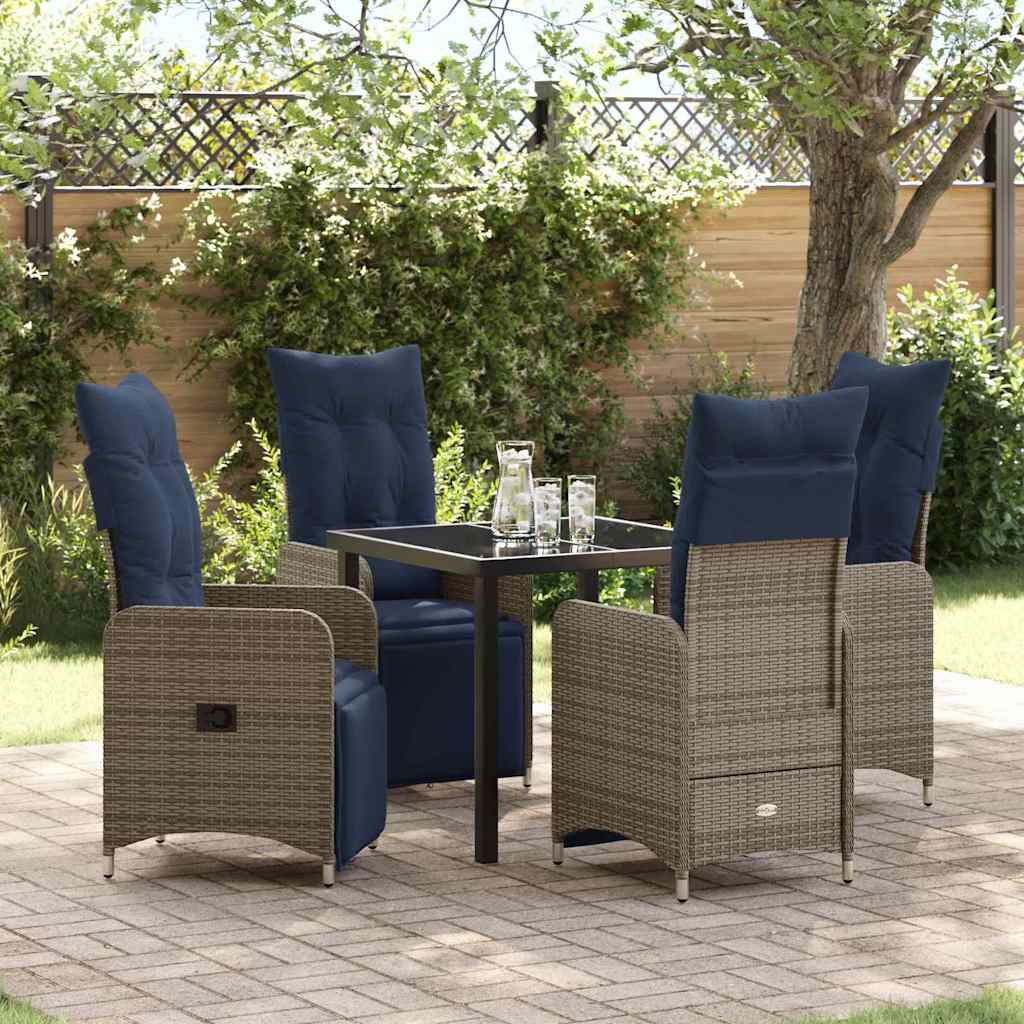 vidaXL Tisch- und Stuhlset mit Kissen 5 pcs Grau PE-Rattan