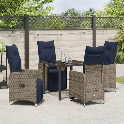vidaXL Tisch- und Stuhlset mit Kissen 5 pcs Grau PE-Rattan
