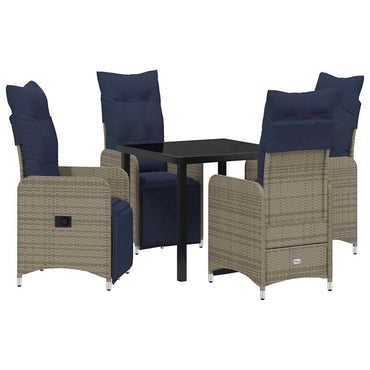 vidaXL Tisch- und Stuhlset mit Kissen 5 pcs Grau PE-Rattan