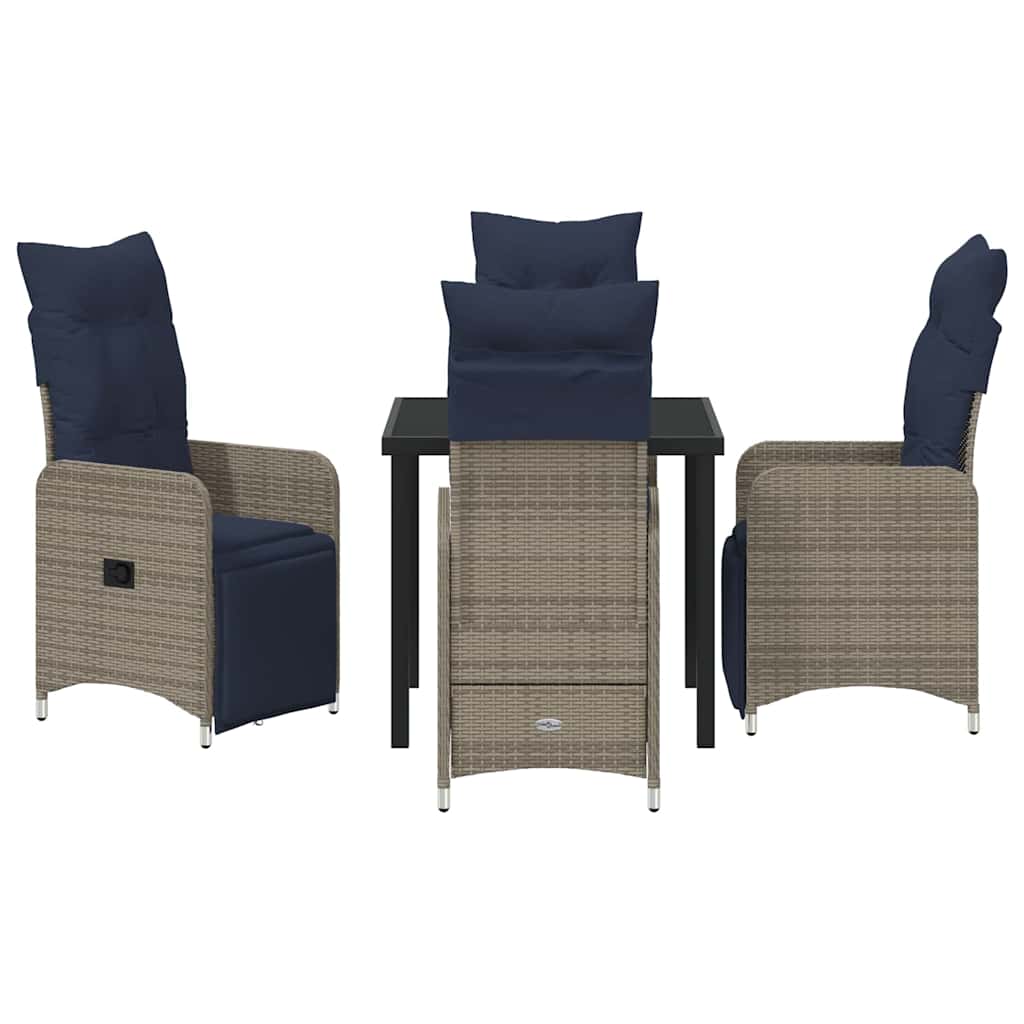 vidaXL Tisch- und Stuhlset mit Kissen 5 pcs Grau PE-Rattan