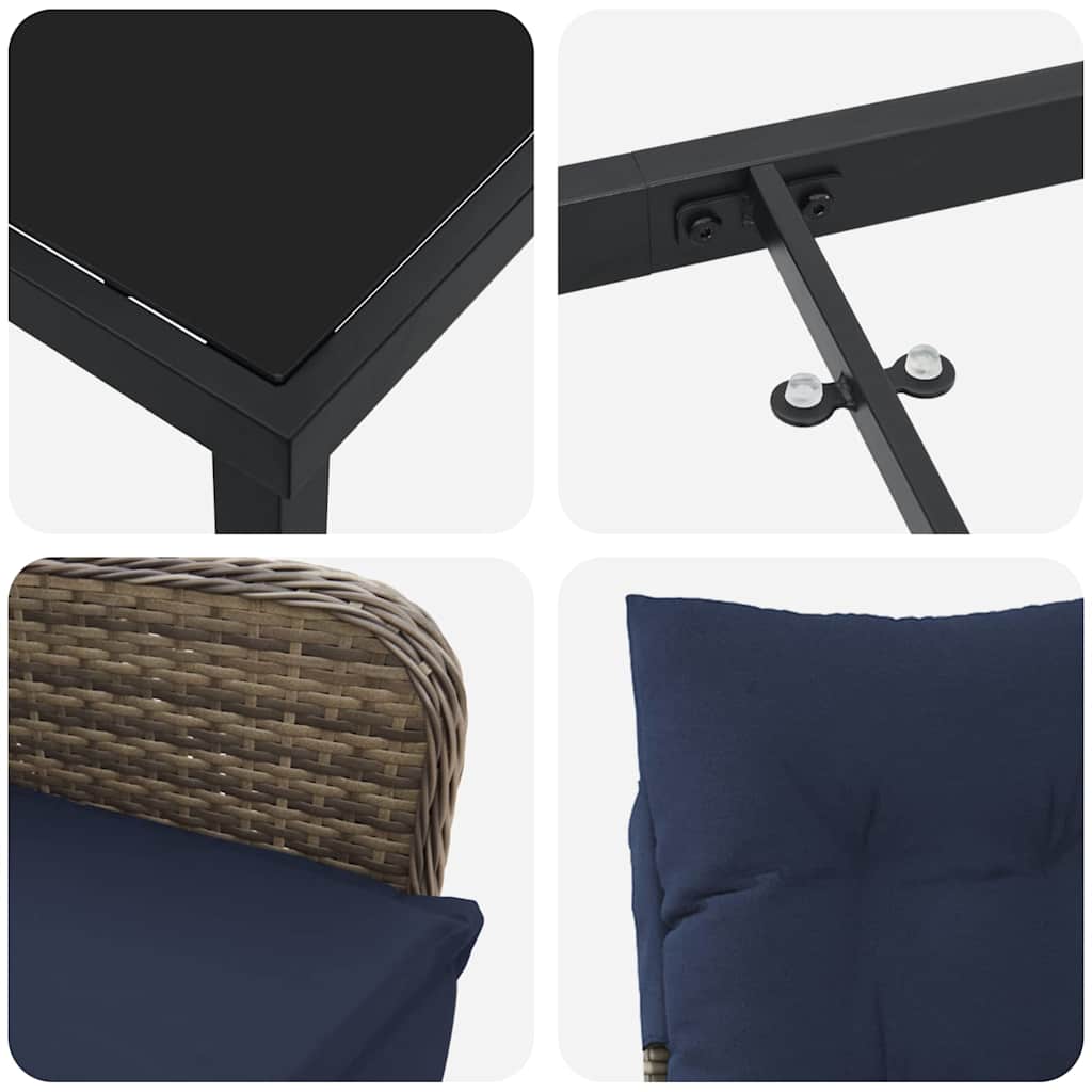 vidaXL Tisch- und Stuhlset mit Kissen 5 pcs Grau PE-Rattan