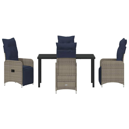 vidaXL Tisch- und Stuhlset mit Kissen 5 pcs Grau PE-Rattan