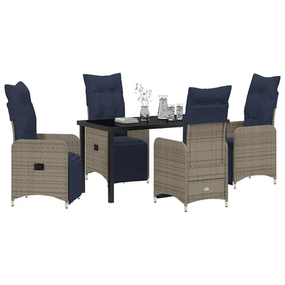 vidaXL Tisch- und Stuhlset mit Kissen 5 pcs Grau PE-Rattan
