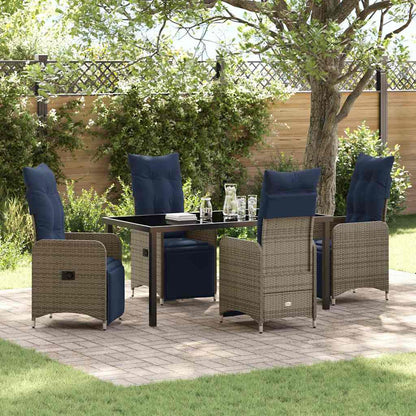vidaXL Tisch- und Stuhlset mit Kissen 5 pcs Grau PE-Rattan