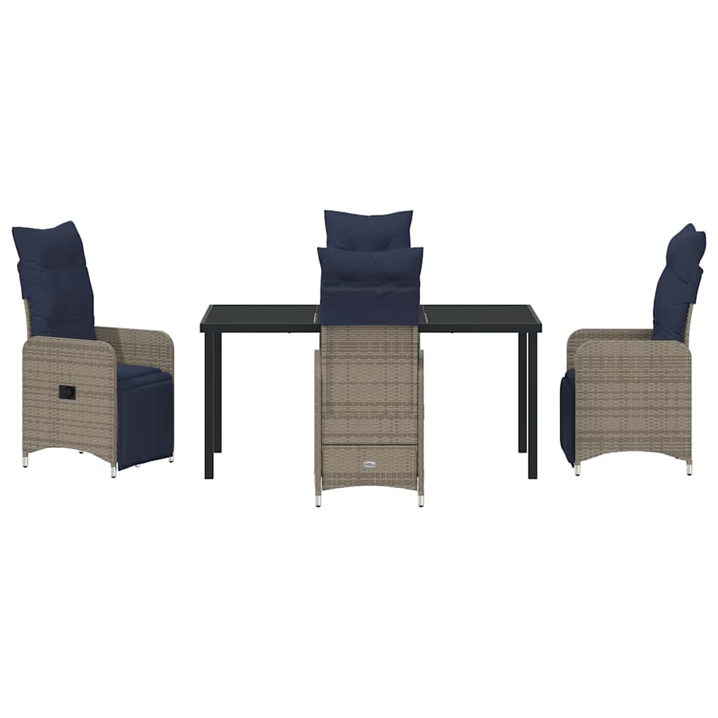 vidaXL Tisch- und Stuhlset mit Kissen 5 pcs Grau PE-Rattan