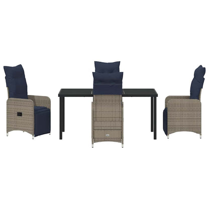 vidaXL Tisch- und Stuhlset mit Kissen 5 pcs Grau PE-Rattan